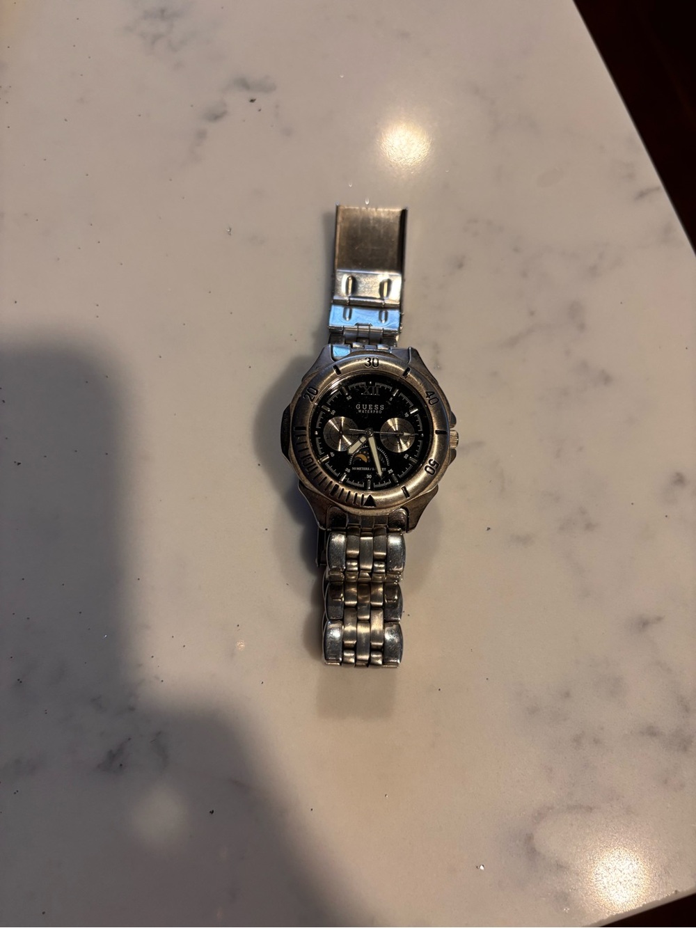 Guess Men's Silver Watch with Black Dial